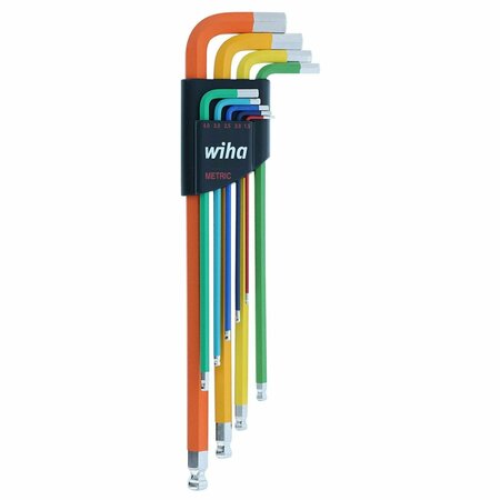 WIHA 9 Piece Ball End Color Coded Hex L-Key Set - Metric 66980